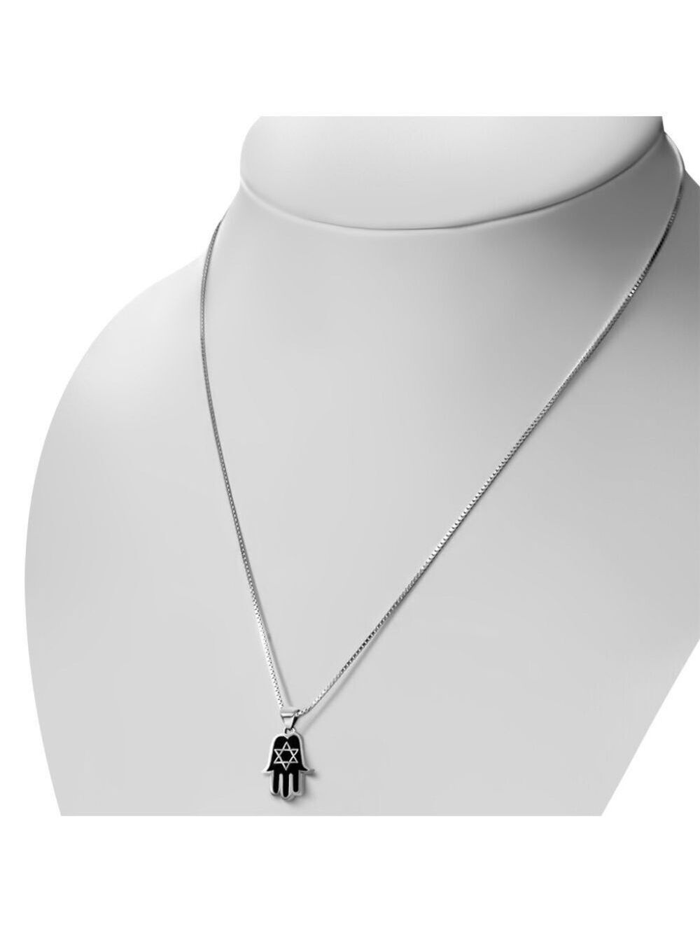 Sterling Star David in Onyx Enamel Hamsa pendant necklace - Picture 2 of 3